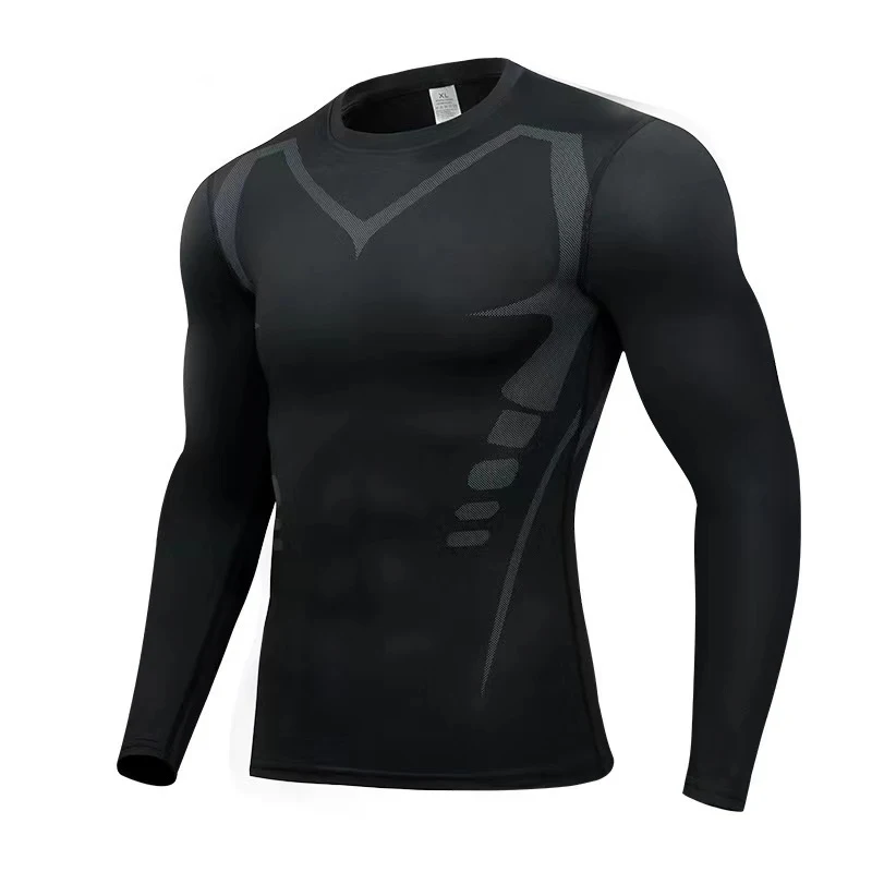 T Shirt Tight Fit - Camiseta esportiva masculina de manga comprida,